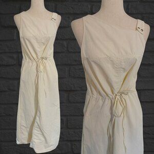 NWT Zara Off White Drawstring Maxi Dress Size Small Asymmetrical Snap Sporty